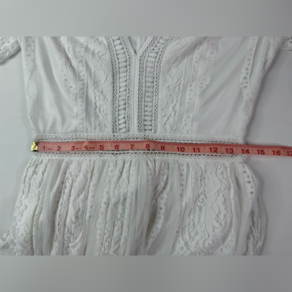 White V Neck Short Sleeve Floral Lace Wedding Bridesmaid Maxi Dress Small - Picture 10 of 10